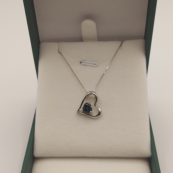 925 Sterling Silver Heart Necklace, Decorated with London Blue Topaz  - Picture 8 of 8